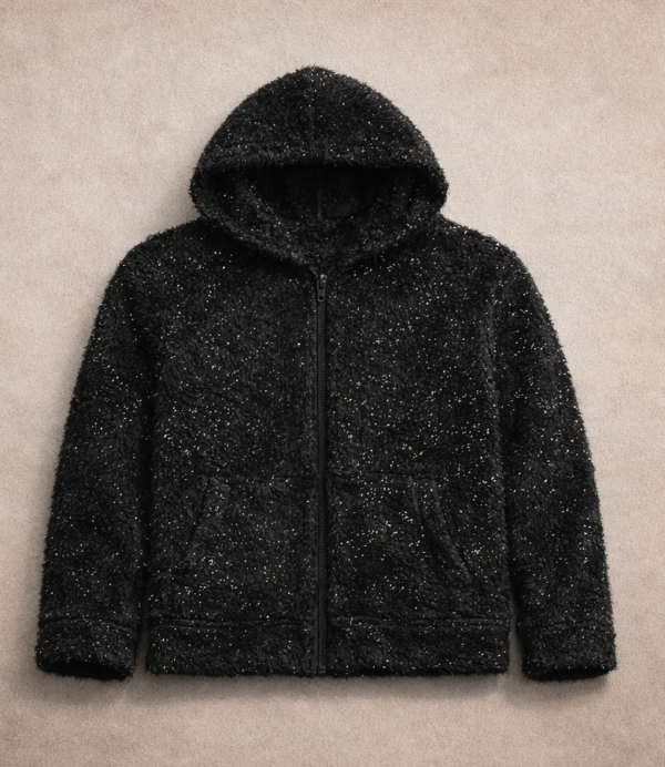 Campera corderito brilloso negra