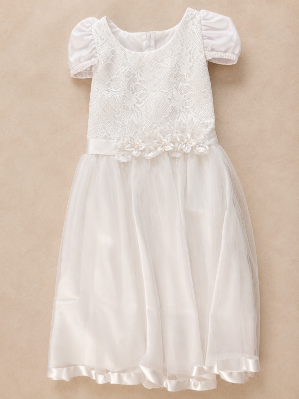 Vestido con encaje y arreglo de flores.